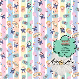 Pastel Circus Clown Juggling Popcorn Seamless Repeating Digital Pattern - Print on Demand, Commercial Use, Digital File, Instant Download