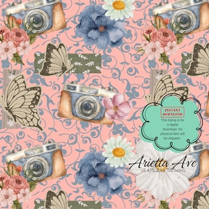 Vintage Camera Seamless Repeating Digital Pattern PNG - Print on Demand, Commercial Use, Digital File, Instant Download