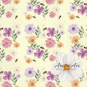 Cream Beige Floral Honeycomb and Bee Seamless Repeating Digital Pattern - Print on Demand, Commercial Use, Digital File, Instant Download