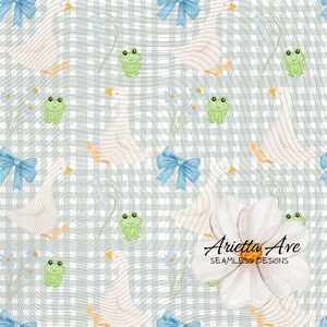 Cottage Core Gans und Frosch Floral Nahtlos wiederholendes digitales Muster - Print on Demand, kommerzielle Nutzung, digitale Datei, Sofort Download