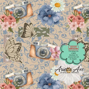 Vintage Camera Seamless Repeating Digital Pattern PNG - Print on Demand, Commercial Use, Digital File, Instant Download