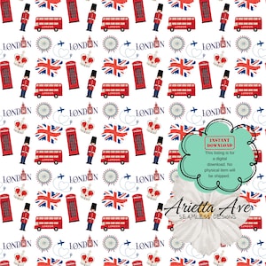 Weißes London Buckingham Big Ben Reise-nahtlos, Wiederkehrendes Digitales Muster - Print-on-Demand, kommerzielle Nutzung, digitale Datei, sofortiger Download
