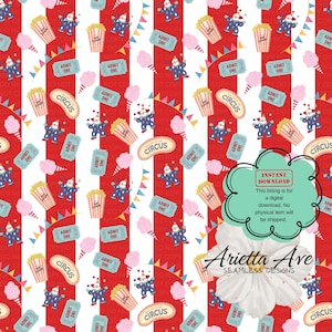 Red Striped Circus Clown Juggling Seamless Repeating Digital Pattern - Print on Demand, Commercial Use, Digital File, Instant Download