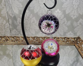 Vintage Christmas Glass Indent Ball Ornaments - Set of 3 Retro MCM