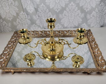 Vintage Brass Candleholder Candelabra 3 Candlestick Arms Holders