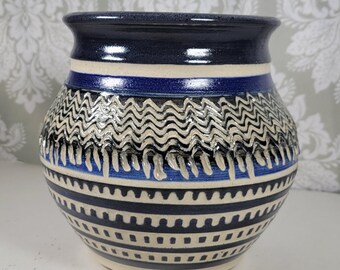 Vintage Sgraffito Studio Art Pottery Vase: Blue & Black Signed Vase by rfhabeck
