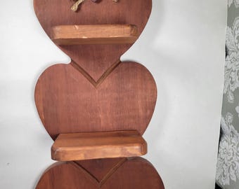 Vintage Wooden Heart Shelf, Cottagecore Rustic Wall Display, Valentine Decor
