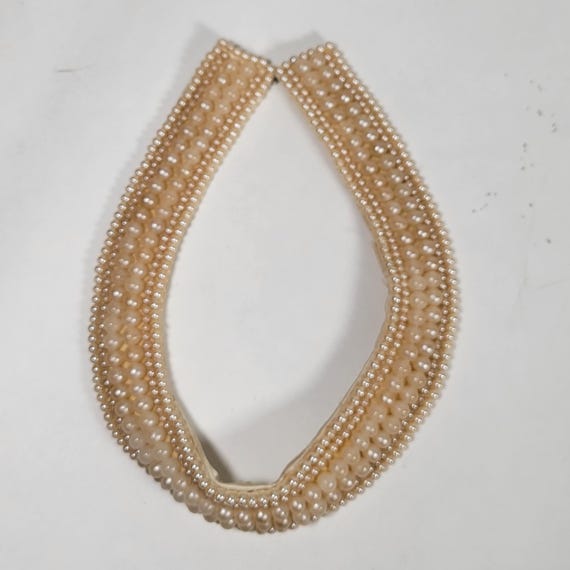 Vintage Faux Pearl Collar Handmade Beaded Japan 6 Rows Necklace Choker Bib