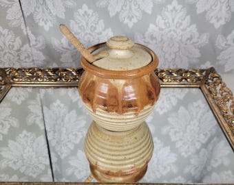 Vintage Honey Pot with Wooden Drizzle Stick - Studio Handmade Pottery