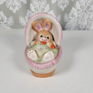 Vintage Russ Berrie "Bunny In A Cradle" Easter Figurine, 1979