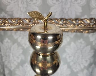 Vintage Brass Apple Trinket Box / Jewelry Dish - Lidded