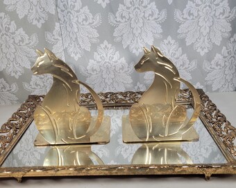 Vintage Brass Cat Bookends - Set of 2