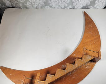 Vintage Crescent Moon Wall Hanging Shelf- Stairway to Heaven, Miniature Stair Case, Railing