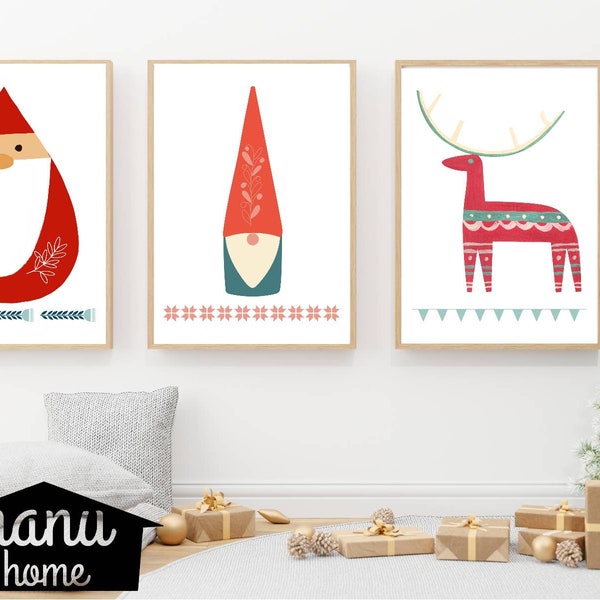 Scandi Nordic Folk Art Christmas Holiday Decor Prints - digital downloads