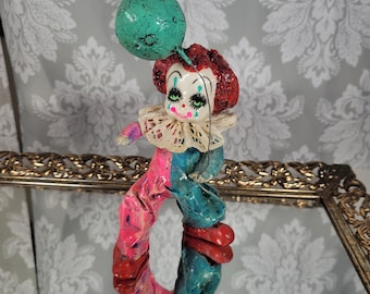 Vintage Paper Mache Clown Figurine Creepy Kitschy Cute