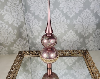 Vintage Mercury Glass Tree Topper Finial Spire - Lavender Light Purple with Applique & Glitter