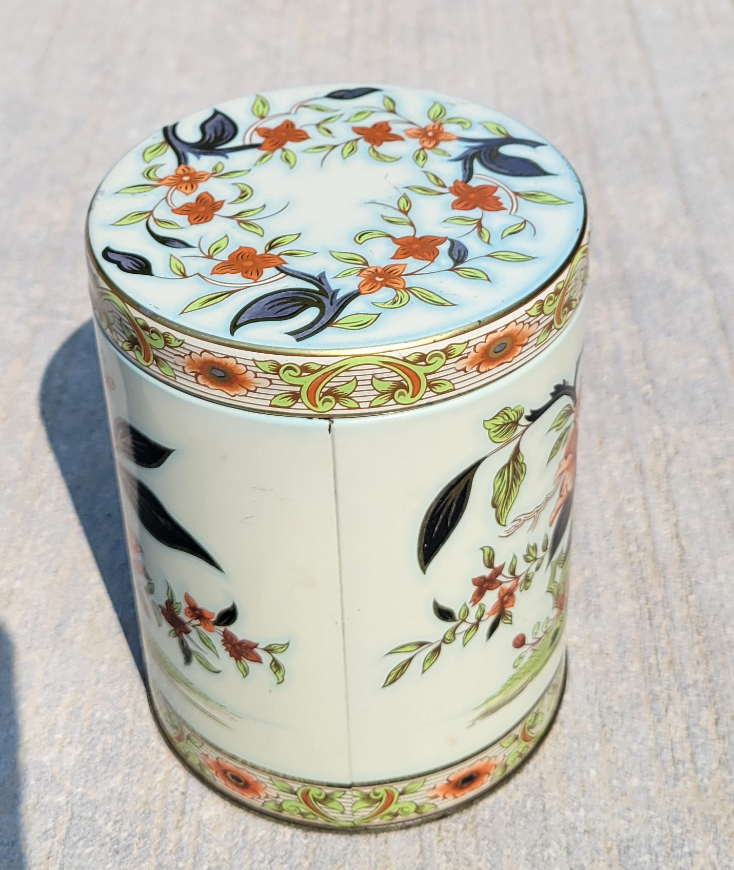 Decorative Daher Art Deco Floral Cylinder Tin With Lid, Made in England