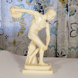 Vintage Discobolos Statue: Resin Discus Thrower, Made in Italy, 8.5&quot;