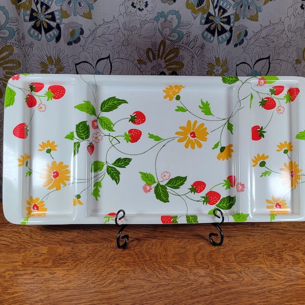 Groovy Vintage Strawberry Yellow Daisy Flower Desk Organizer, Serving Tray, Made in USA, Flower Power, Boho, 60s 70s