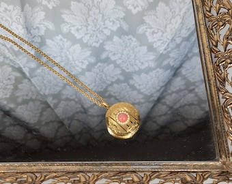 Vintage Gold Tone Locket Necklace with Faux Coral and Faux Pearls