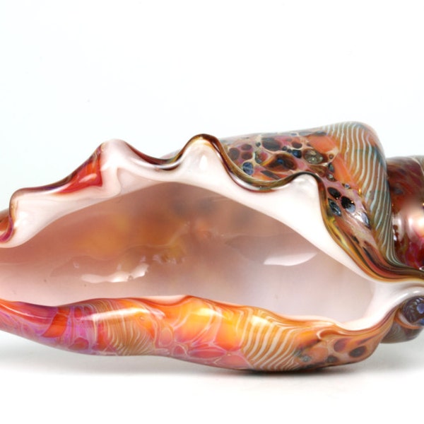 Handmade lampwork glass focal boro bead pendant shell by Lori Lochner  "Deep purple pink and coral seashell"
