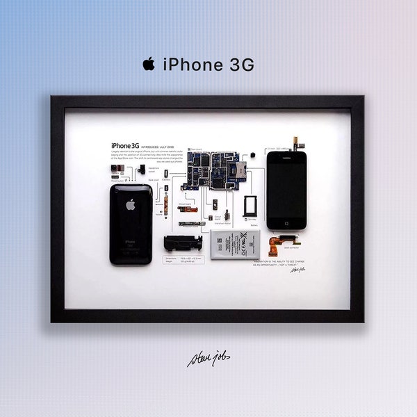 Disassembled iPhone 3G, Disassemble Art, Framed iPhone 4s, iPhone 4s Teardown, Unique Gift For Him, iPhone Wall Art