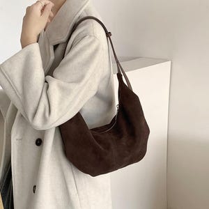 Minimal Wildleder Schultertasche,Frauen Einkaufstasche, Wildleder Pendler Tasche