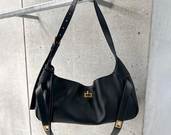 Bolso minimalista, bolso de hombro de cuero, bolso tipo hobo