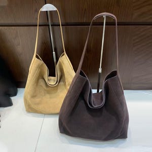 Large Suede Tote Bag,Genuine Leather Handbag,Minimal Suede Shoulder Bag