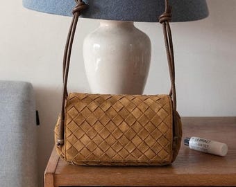 Small Woven Shoulder Bag,Genuine Suede Leather Woven Bag,Design Woven Bag