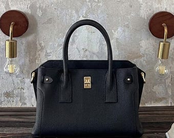 Bolso minimalista, bolso tote de piel auténtica, bolso elegante con asa superior, bolso de hombro de piel