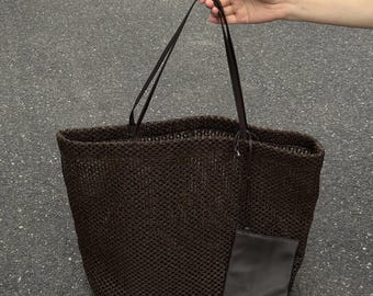 Bolso tote grande tejido, bolso holgado de nailon tejido, bolso de hombro de diseño minimalista, bolso de mano tejido