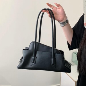 Frauen Lederhandtasche, minimalistische Einkaufstasche, Leder Top Griff