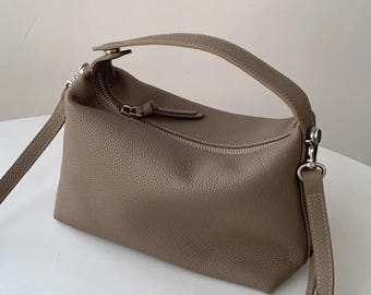 Bolso pequeño con asa superior, bolso de hombro de piel auténtica, bolso tote de diseño minimalista