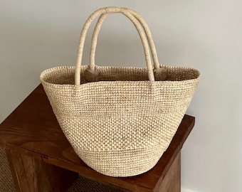 Handmade Raffia Tote Bag, Woven Straw Handbag, Summer Beach Bag for Women, Vacation Shoulder Bag