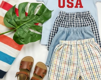 Seersucker Baby Boy Shorts: Chambray Summer Clothes