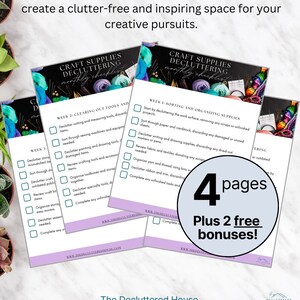 May include: A printable checklist for decluttering craft supplies. The checklist is divided into three weeks, with tasks for each week. The checklist is titled "Craft Supplies Decluttering Monthly Checklist". The checklist is designed to help you create a clutter-free and inspiring space for your creative pursuits. The checklist is available for download from The Decluttered House.
