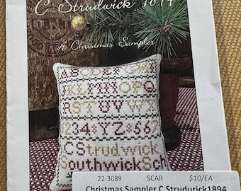 C Strudwick 1894 Counted Cross Stitch pattern by The Scarlett House, Christmas Sampler, Red, Green, Gold, 69x75, cross stitch, needlework