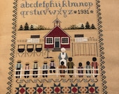 Item 900, COMPLETED Schoolhouse Sampler by Told in a Garden, Stitched, SAS (Save a Stitch)