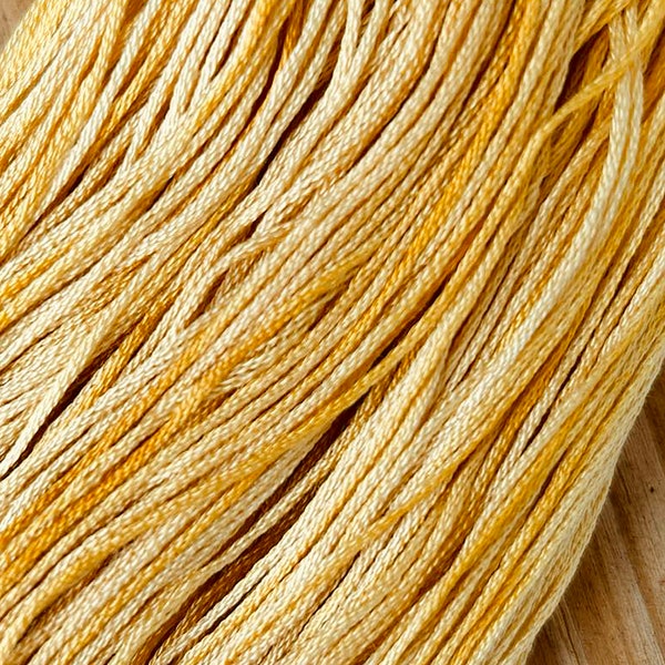 Mad About SAFFRON, hand-dyed 6 strand cotton floss, variegated yellow floss,  DMC hand dyed floss, cross stitch, needlework,  embroidery,