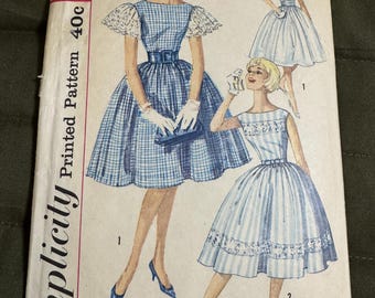 Vintage 1960 Simplicity 3347 "Simple to Make" Junior Party Dress Pattern, Bateau Neck, Full Skirt - Junior Size 15, Bust 35"