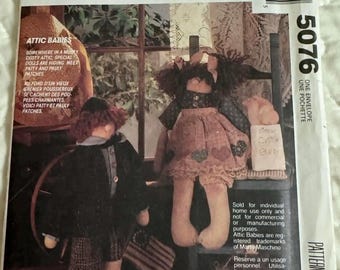 Attic Babies McCall's 5076 Sewing Pattern, Patty and Pauly Patches,18 inch doll pattern, New, Uncut, Vintage