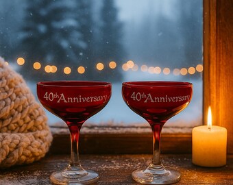 40th Anniversary Wine Glasses – Engraved Red Wine Set for Winter Celebrations, Cozy Candlelit Gift