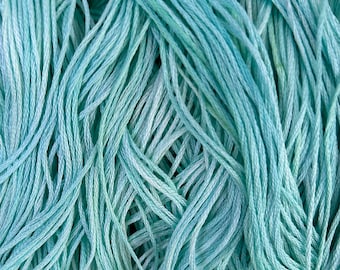 MISTY,  hand-dyed 6 strand cotton floss, variegated  DMC hand dyed floss, cross stitch, needlework,  embroidery, mint green, Tiffany blue