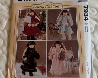 MCall's 7934 Betsy McCall Winter Holiday Wardrobe, New, Uncut, 1995, fits 18 inch dolls