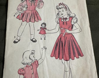 Vintage 1940s Advance 4726 Sewing Pattern, Toddler Girls Jumper Dress & Blouse, Size 6, Pinafore Pattern, Retro Children's Clothes
