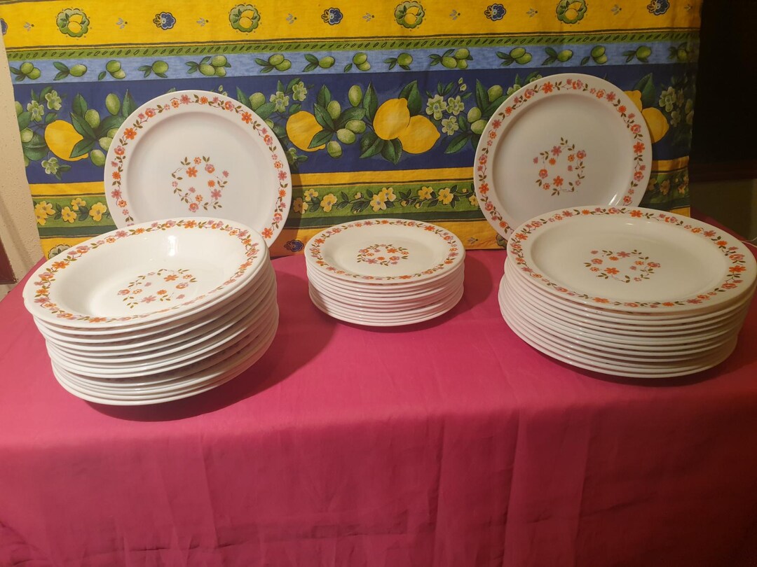 Lot De 2 Plats Ovales Arcopal Scania France - Motif Fleurs Orange - Vintage 70s