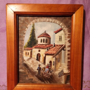 Huile sur carton cadre bois signé de l artiste peint main oeuvre originale Provence paysage de crèche