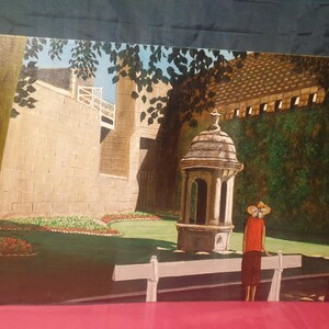 Tableau huile sur carton peint main Petite fille sur un banc à Concarneau signé