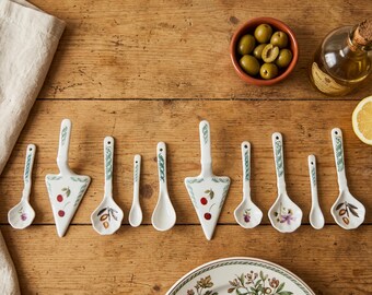 Set mit 10 Tognana Botaniche Servierlöffeln – Vintage-Keramik aus Italien aus den 1970er Jahren